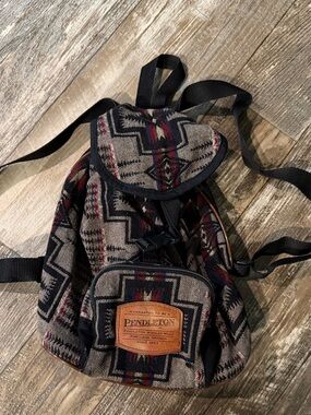 Pendleton Gray & Black Patterned Canvas Mini Backpack with Red Accents